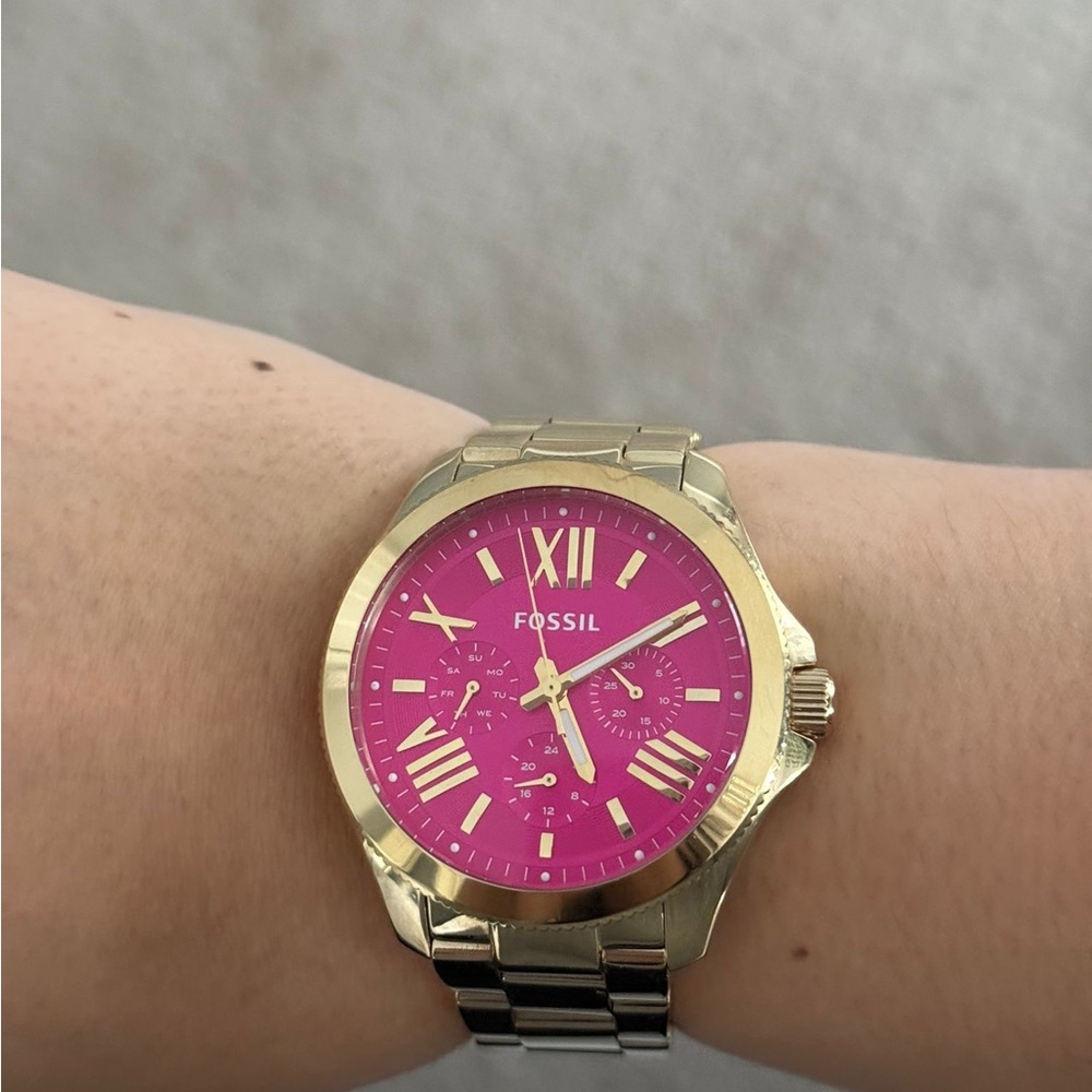 Fossil Gold and Pink Watch with Roman Numerals